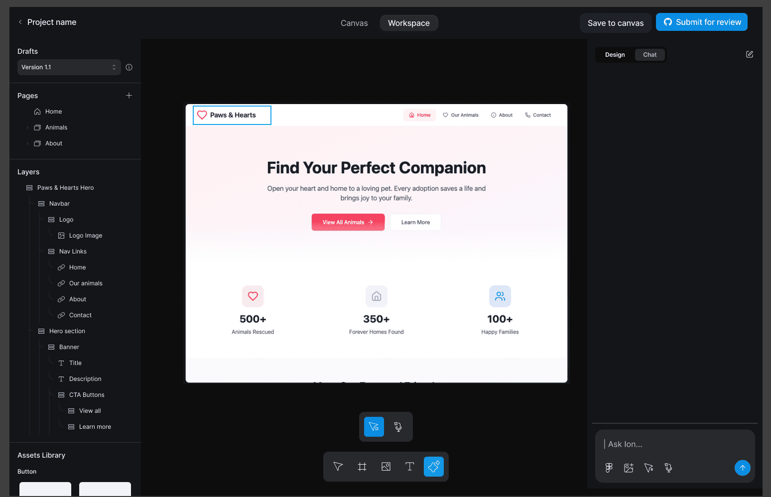 Ion Design — collaborative workspace with Paws & Hearts example
