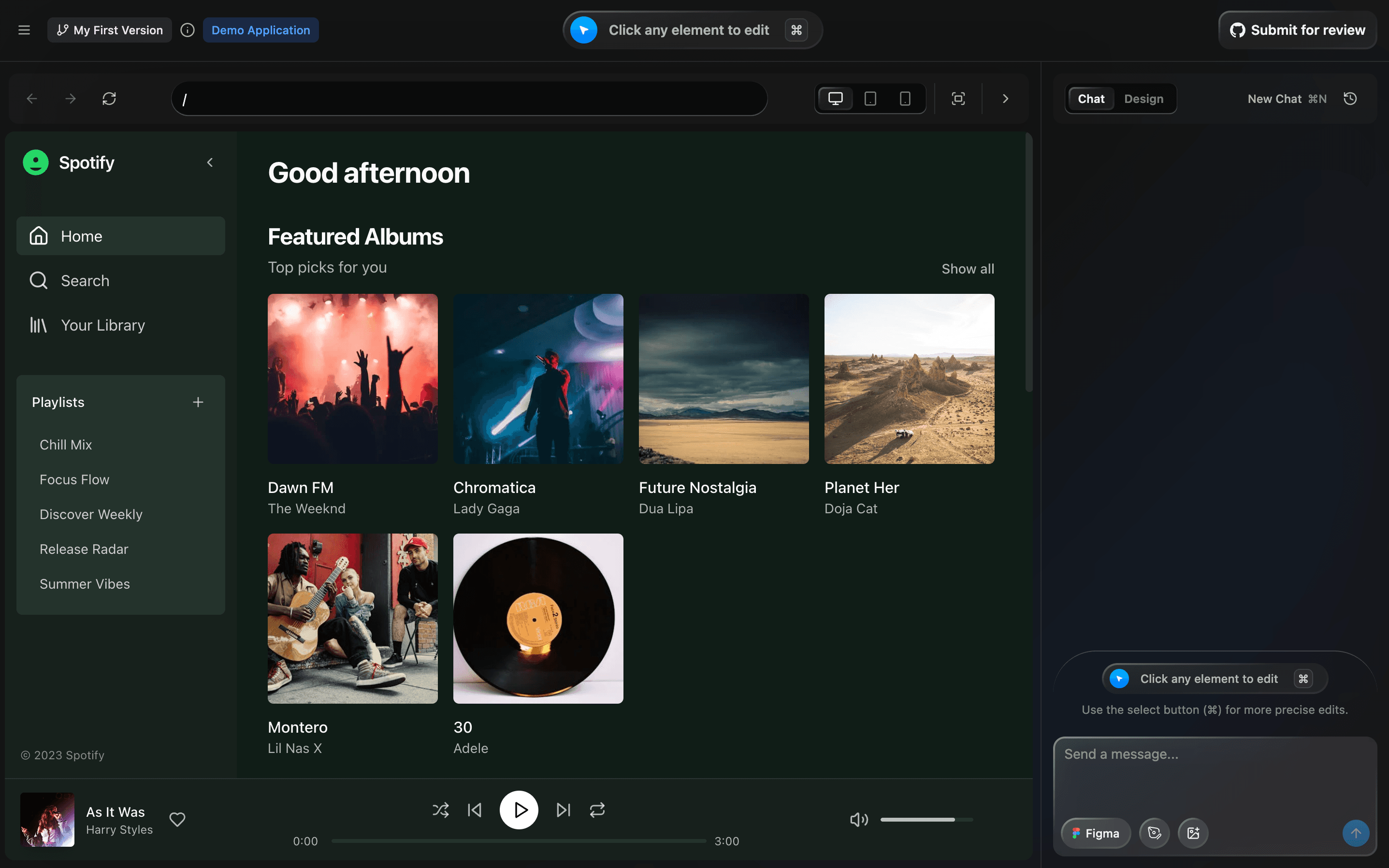 Ion Design — earlier prompt-based workflow with Spotify example